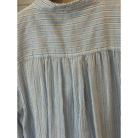 Free People One Drew Tuxedo Shirt Blue White Stripe Raw Hem Boho Y2K Belt 4 Dres - Picture 10 of 12